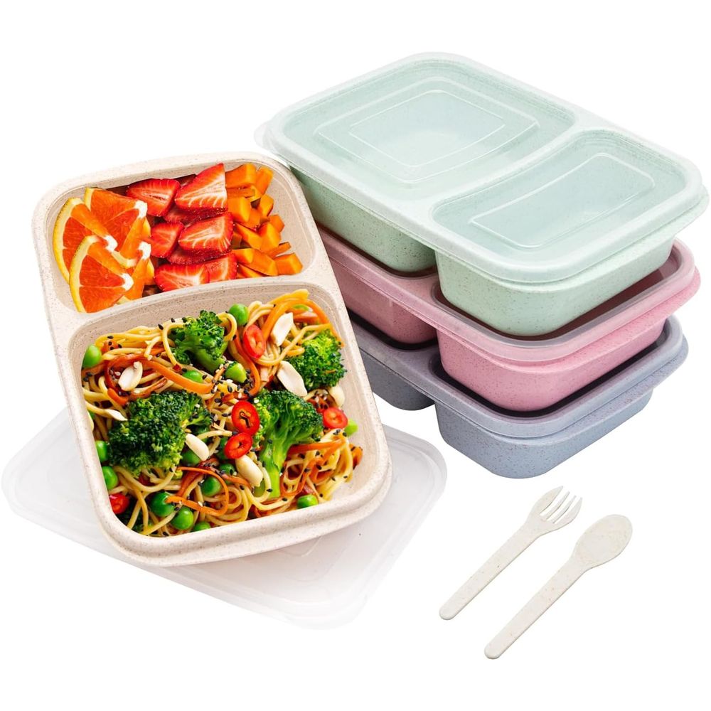 Meal Prep Lunch Boxes - กล่องอาหารกลางวันเบนโต 4 แพ็ค, ภาชนะเตรียมอาหาร 2 ช่องพร้อมฝาปิด,