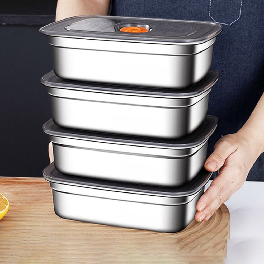 Meal Prep Lunch Boxes - สแตนเลสตั้งแคมป์กล่องอาหารกลางวันปิดผนึกป้องกันการรั่วกล่องเบนโตะไมโครเวฟเหมาะสําหรับความจุขนาดใหญ่ตู้เย็นตู้แช่แข็งกล่องเก็บ