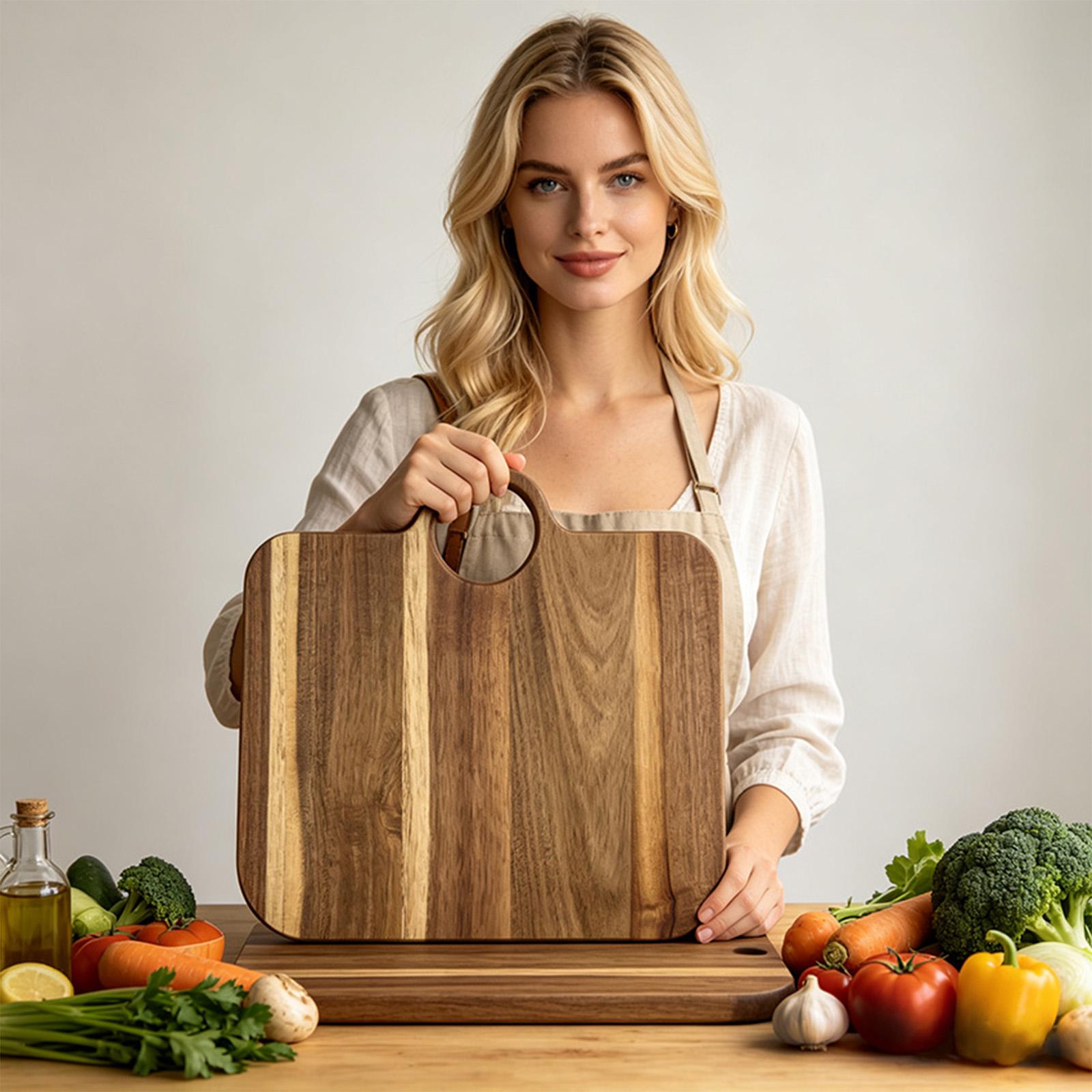 Meal Prep Cutting - เขียงไม้กันลื่นรูปทรงกระเป๋าขนาดใหญ่ สำหรับใช้ในบ้าน ปิ้งย่าง ทำอาหาร เตรียมเนื้อ