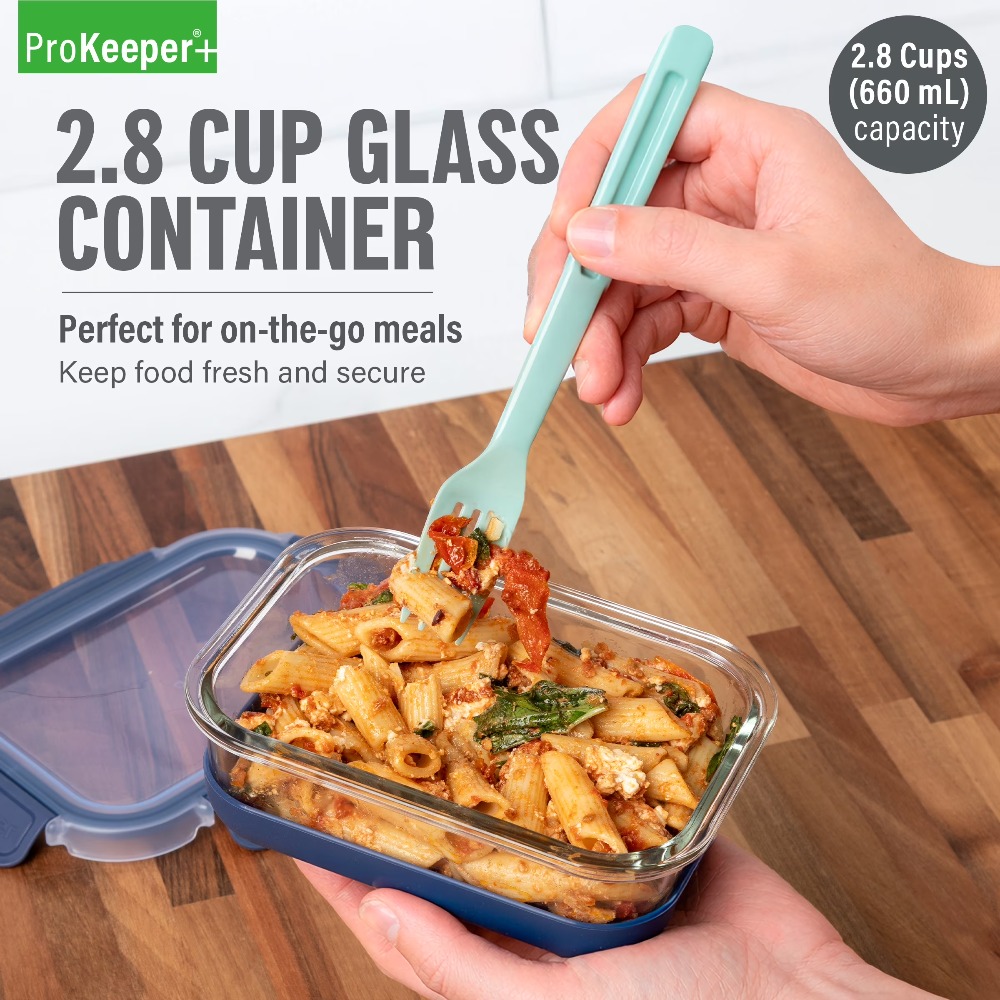 Meal Prep Lunch Boxes - ภาชนะเก็บอาหารแก้วขนาด 2.8 คัพ พร้อมฐานซิลิโคนและฝาปิดล็อคแน่นสนิท สำหรับห้องครัว ตู้เย็น