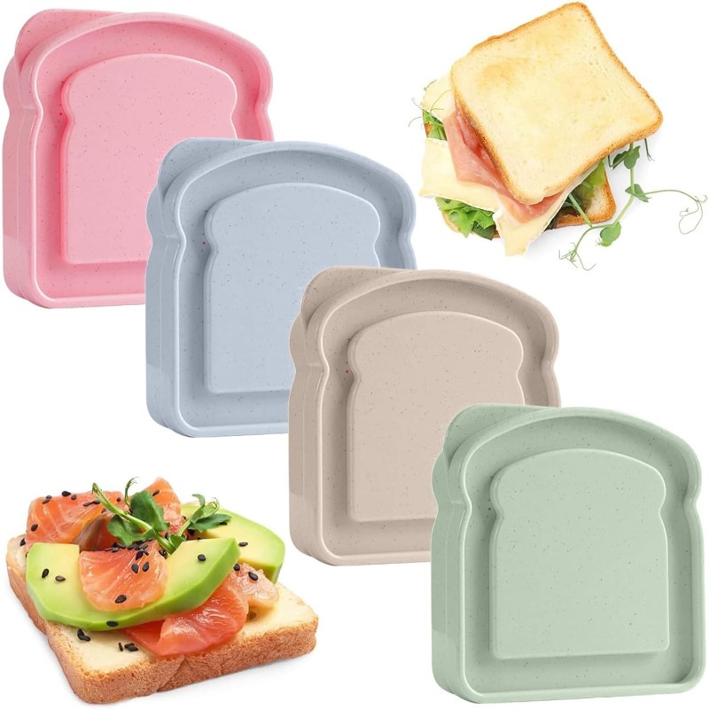 Meal Prep Lunch Boxes - กล่องใส่อาหารแบบแซนวิช 1/4 ชิ้น รูปทรงขนมปังปิ้ง พร้อมฝาปิด ใช้ซ้ำได้