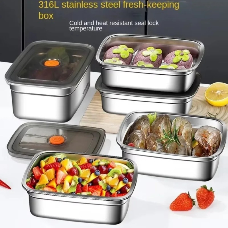 Meal Prep Lunch Boxes - กล่องอาหารกลางวันสแตนเลสแบบพกพา ป้องกันการรั่วซึม พร้อมฝาปิดพิเศษสำหรับแช่เย็น เกรดสำหรับอาหาร