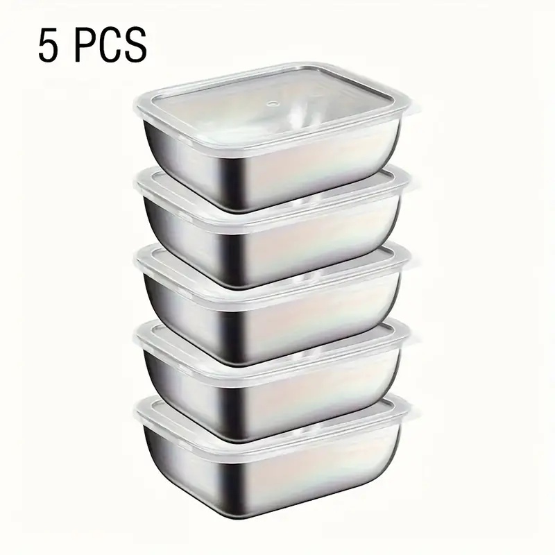 Meal Prep Lunch Boxes - กล่องเก็บอาหารสแตนเลส 5 ชิ้น กล่องเตรียมอาหารแบบซ้อนได้ สำหรับตู้เย็น อาหารกลางวัน