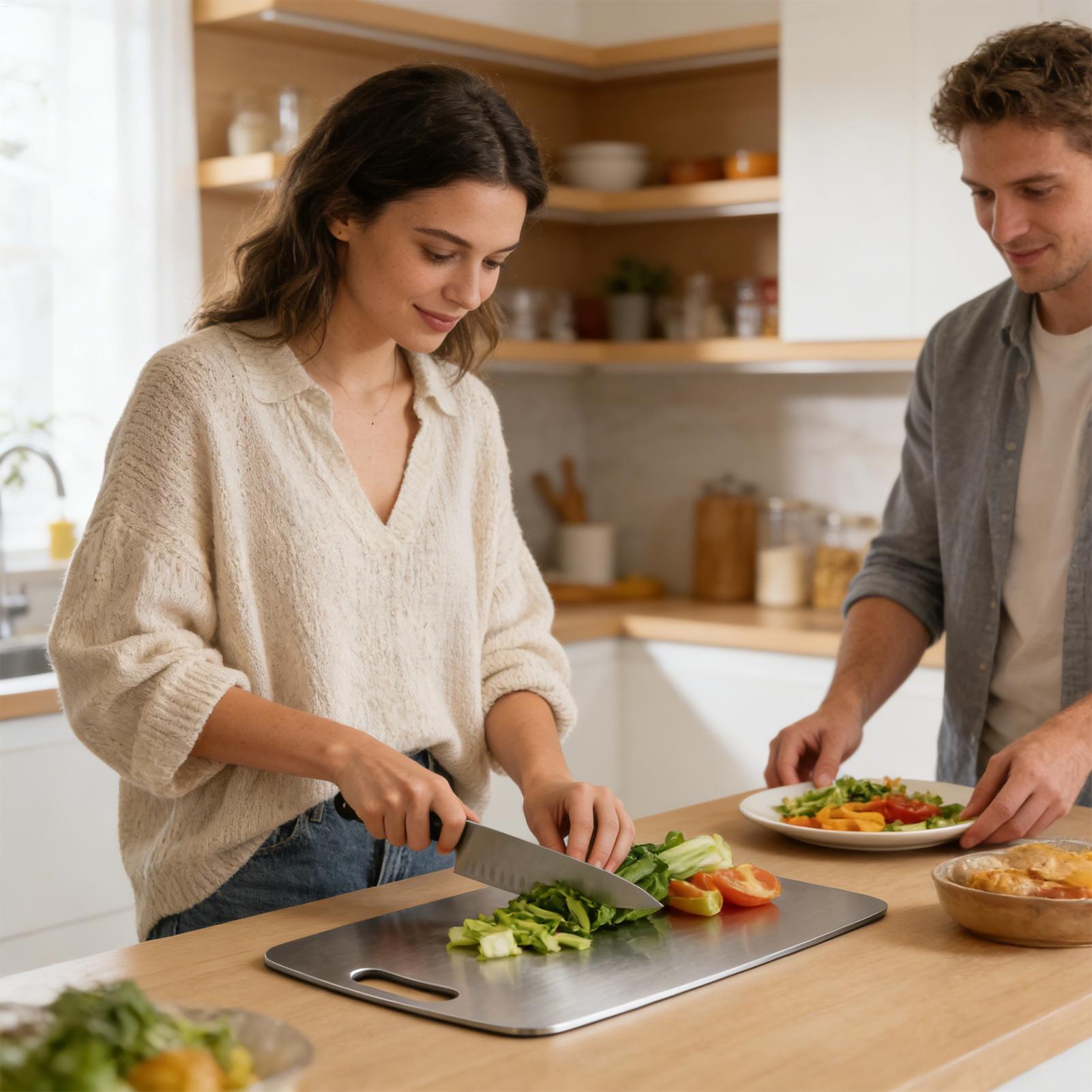 Meal Prep Cutting - เขียงสแตนเลสสองด้าน อุปกรณ์ครัว เขียงหั่นสองด้านสำหรับเตรียมอาหาร ไก่ สเต็ก ผัก