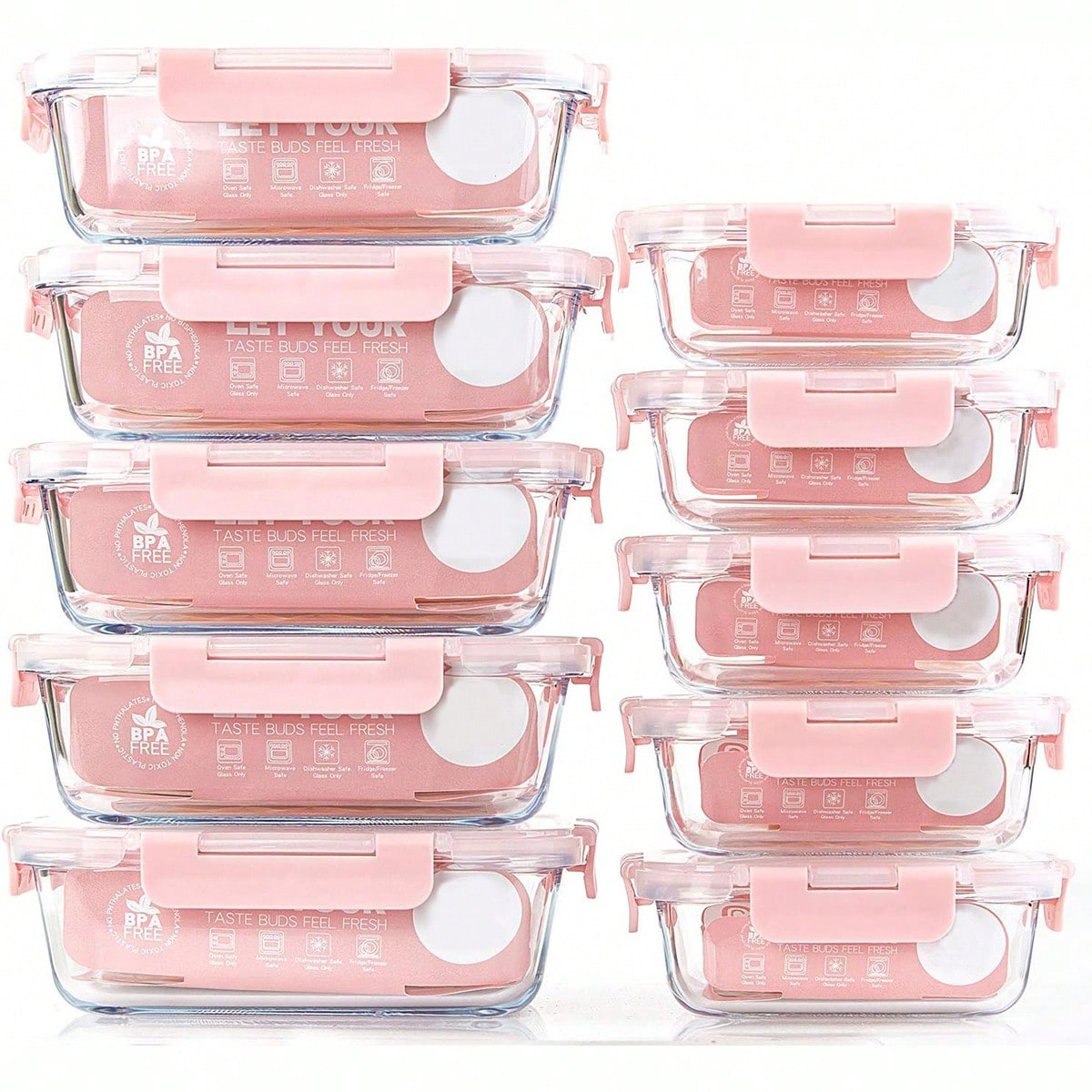 Meal Prep Lunch Boxes - ชุดกล่องแก้วสำหรับเตรียมอาหาร 10 ชิ้น, กล่องเก็บอาหารพร้อมฝาปิดที่ปิดสนิท, กล่องอาหารกลางวันแก้ว, ใช้ได้กับไมโครเวฟ,