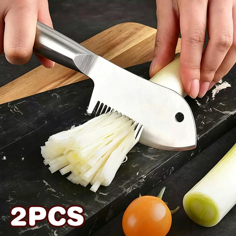 Meal Prep Cutting - มีดสับต้นหอมสแตนเลส 2 ชิ้น พร้อมใบมีดคมกริบ เหมาะสำหรับหั่นผักในครัวเรือน ทำอาหารประจำวัน