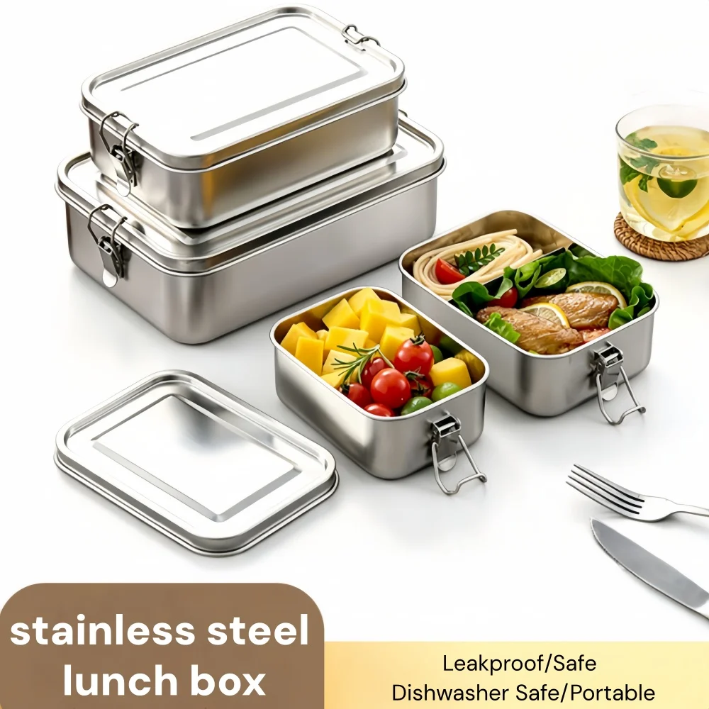 Meal Prep Lunch Boxes - กล่องข้าวสแตนเลส 304 ป้องกันการรั่วซึม กล่องอาหารแบบพกพาสำหรับเด็กและผู้ใหญ่ ใช้ในโรงเรียน สำนักงาน