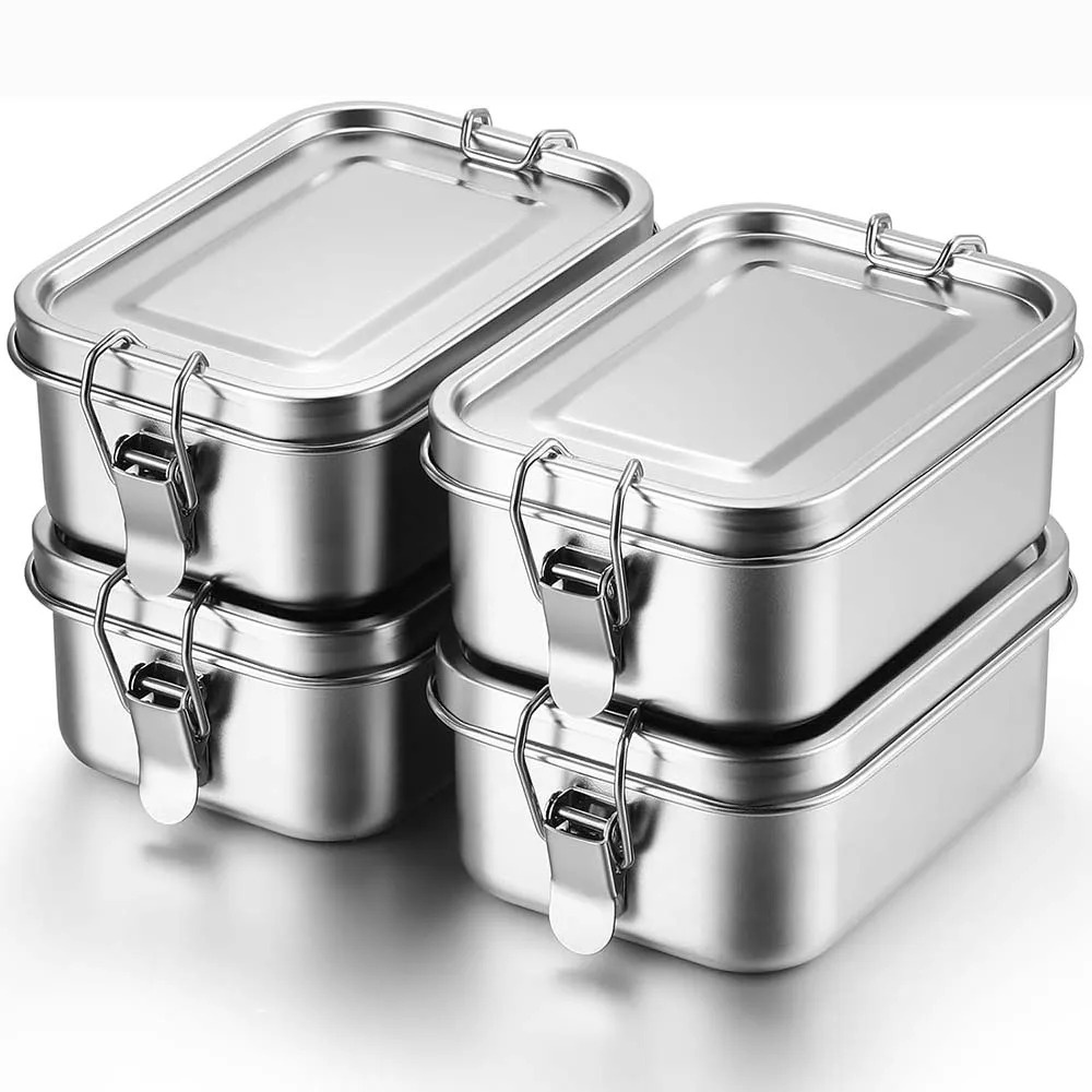 Meal Prep Lunch Boxes - กล่องเบนโตะสแตนเลสกล่องอาหารกลางวันโลหะภาชนะเก็บอาหารพร้อมคลิปล็อคได้กล่องอาหารกลางวันสําหรับทํางานโรงเรียน