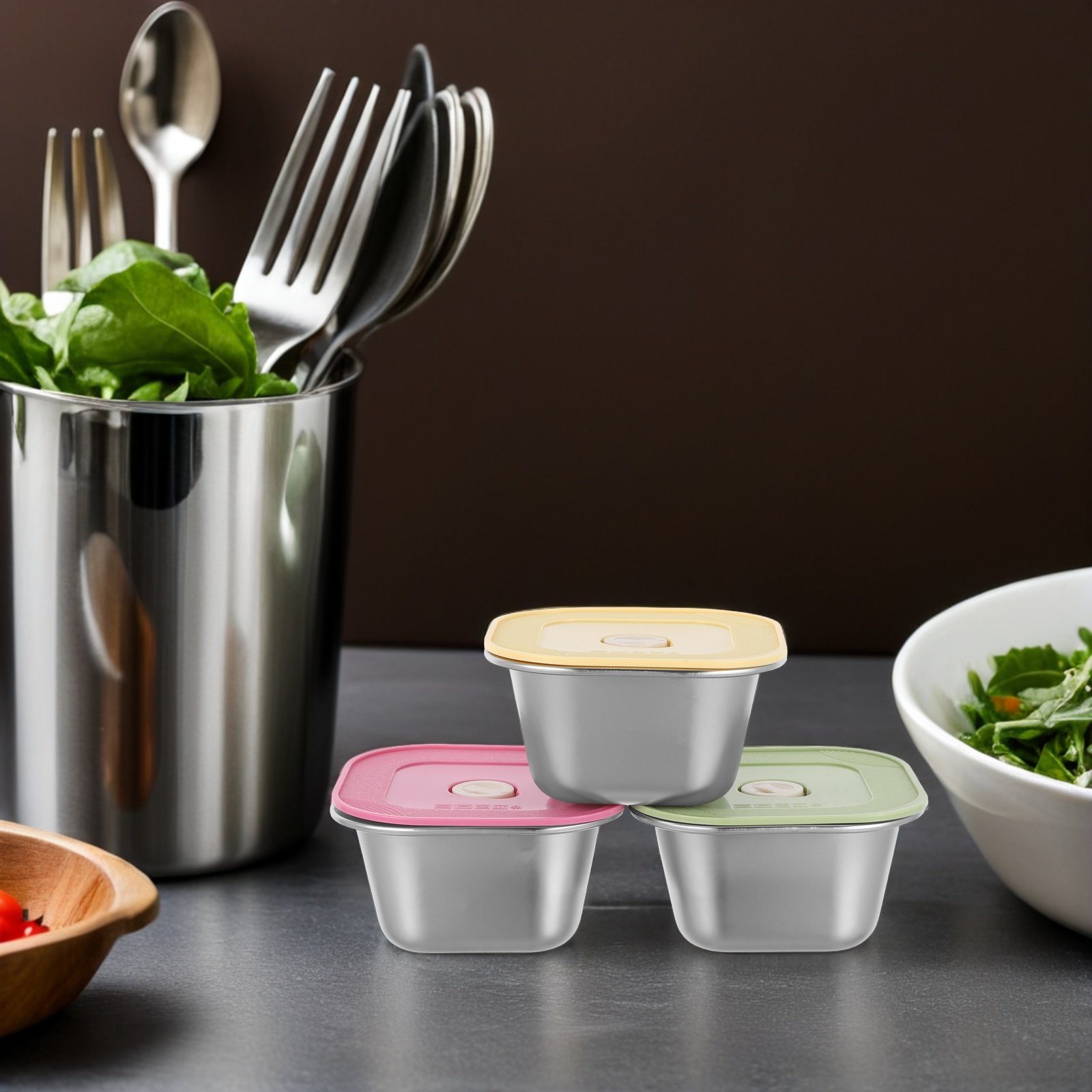 กล่องใส่อาหารสแตนเลส 3 ชิ้น ฝา - Meal Prep Lunch Boxes บทวิจารณ์และราคา