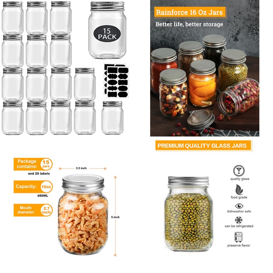 ขวดโหลแก้วขนาด 16 ออนซ์ พร้อมฝ - Meal Prep Bulking บทวิจารณ์และราคา